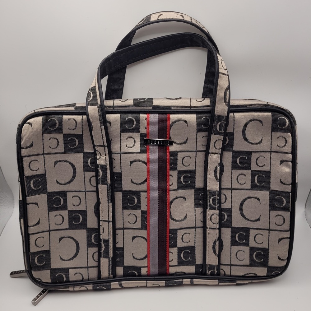 Modella Travel Toiletry Organizer Bag Monogram Print Racing Stripe Black Tan